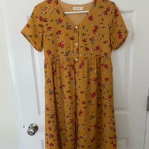 Roolee Button Front Mustard Floral Dress Size Small